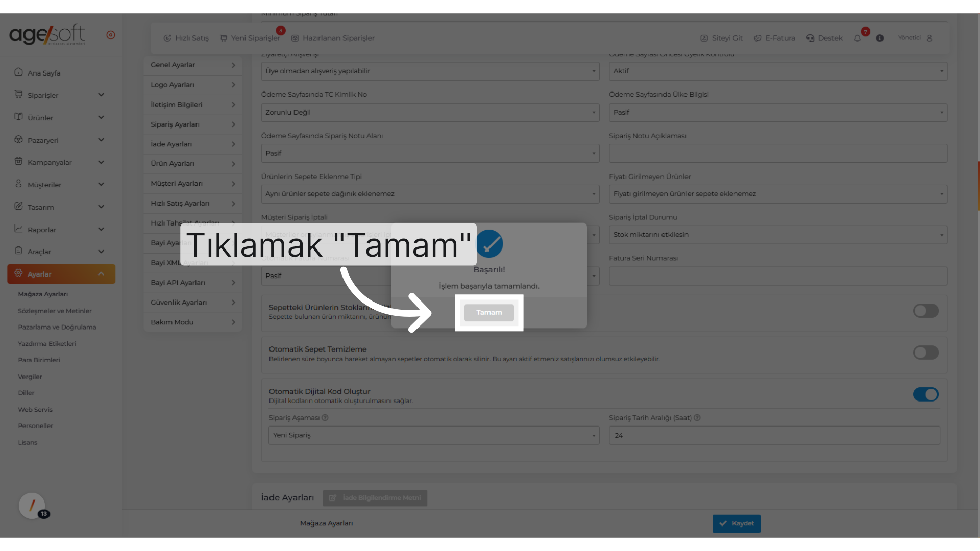 Tıklamak 'Tamam'