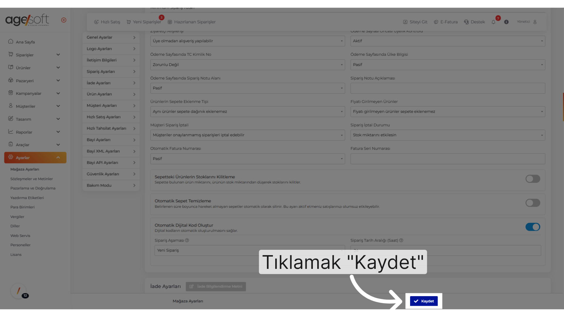 Tıklamak 'Kaydet'