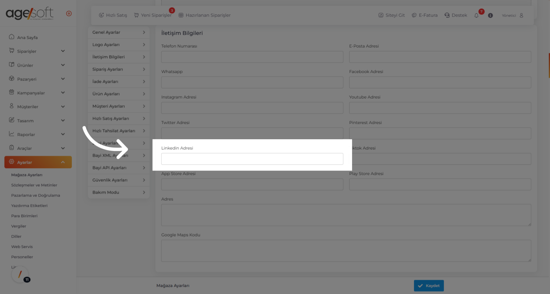 Tıklamak 'Linkedin Adresi'