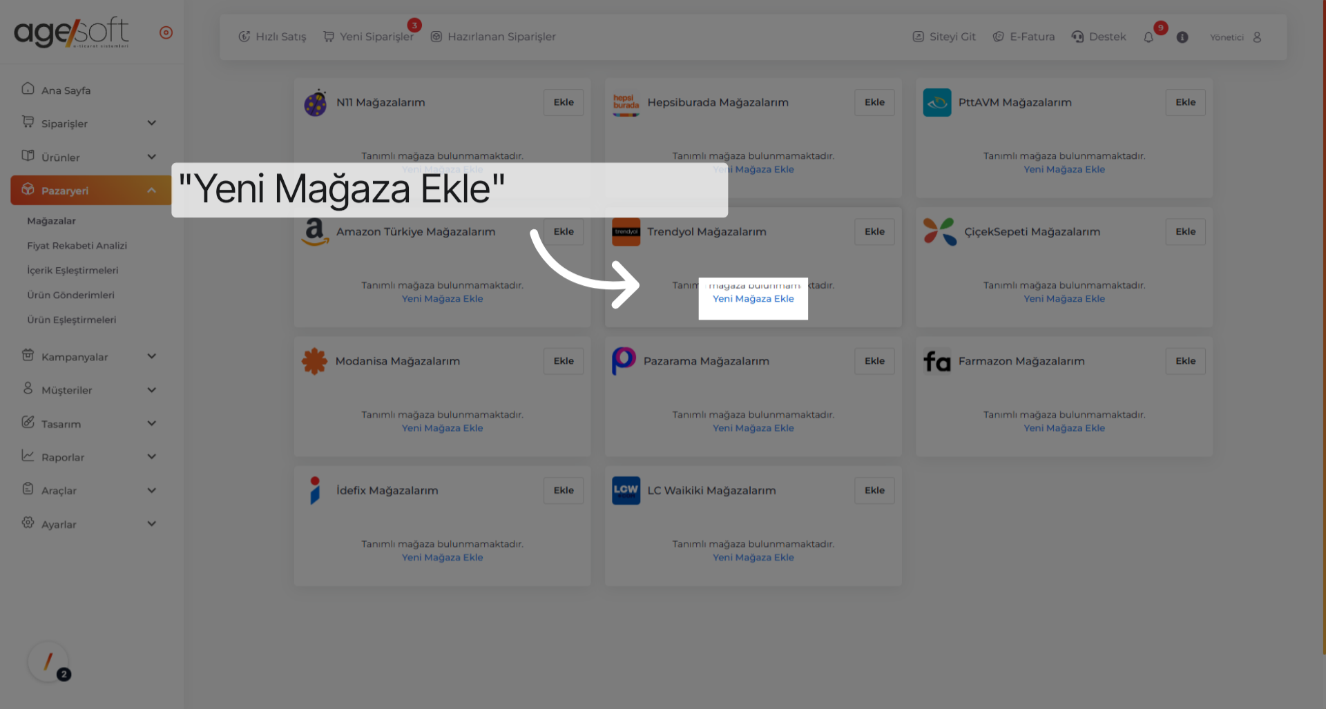 Tıklamak 'Yeni Mağaza Ekle'