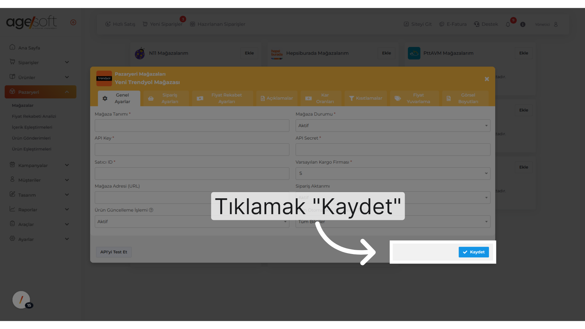 Tıklamak 'Kaydet'