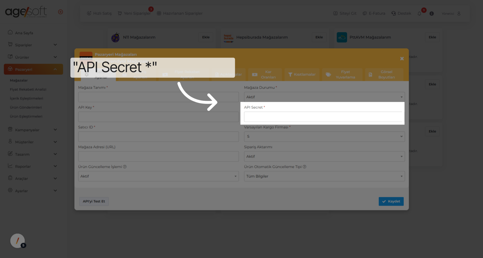 Tıklamak 'API Secret *'