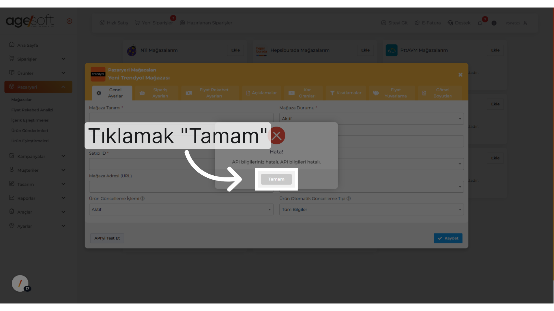 Tıklamak 'Tamam'