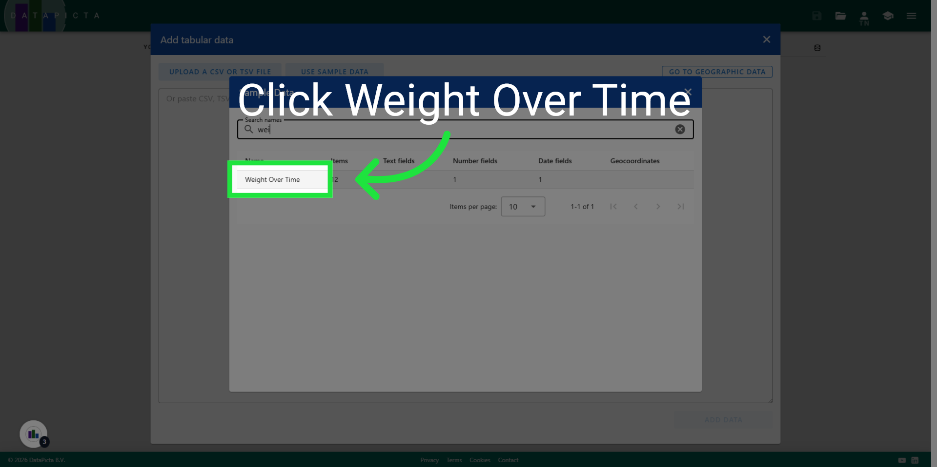 Select 'Weight Over Time'