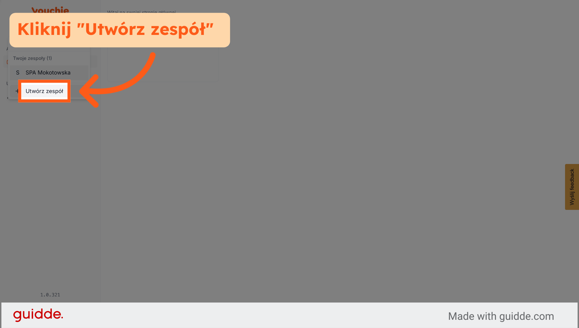 Kliknij Utwórz Zespół