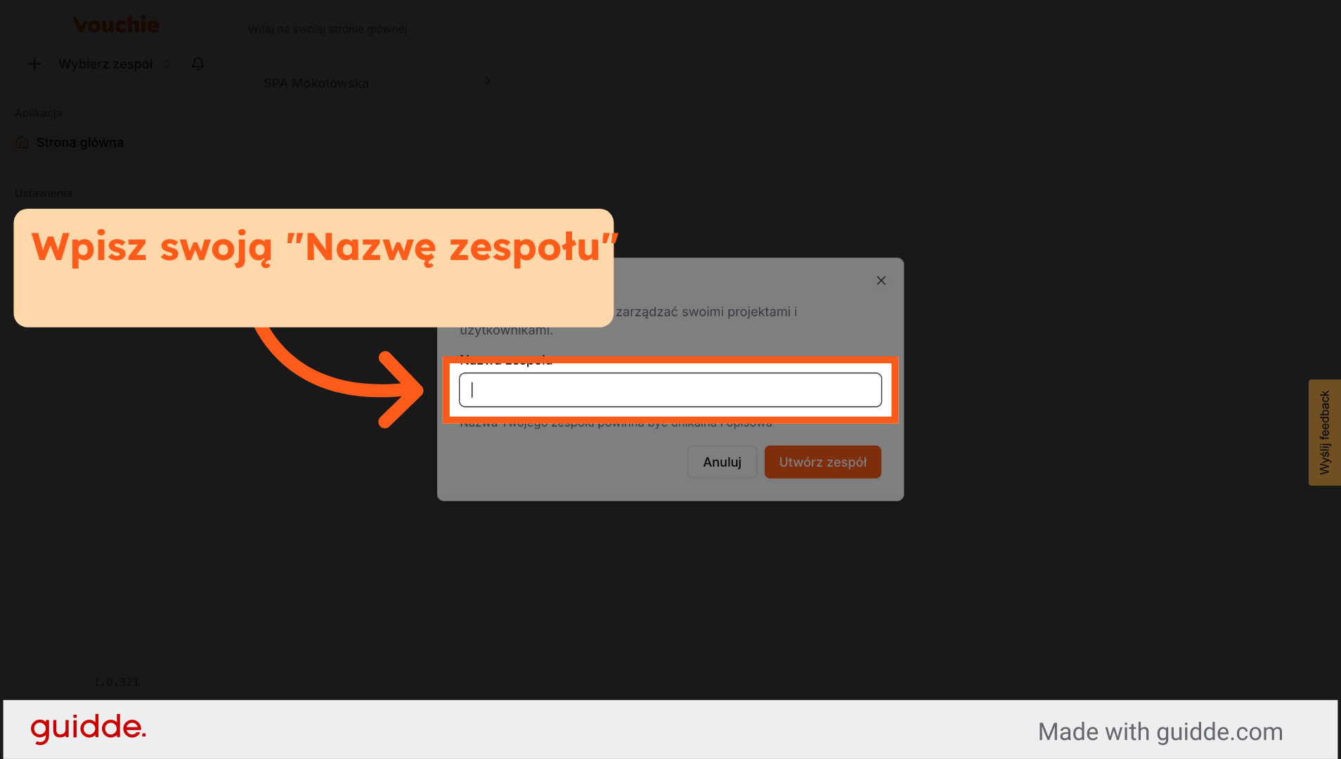 Kliknij Pole Nazwa Zespołu