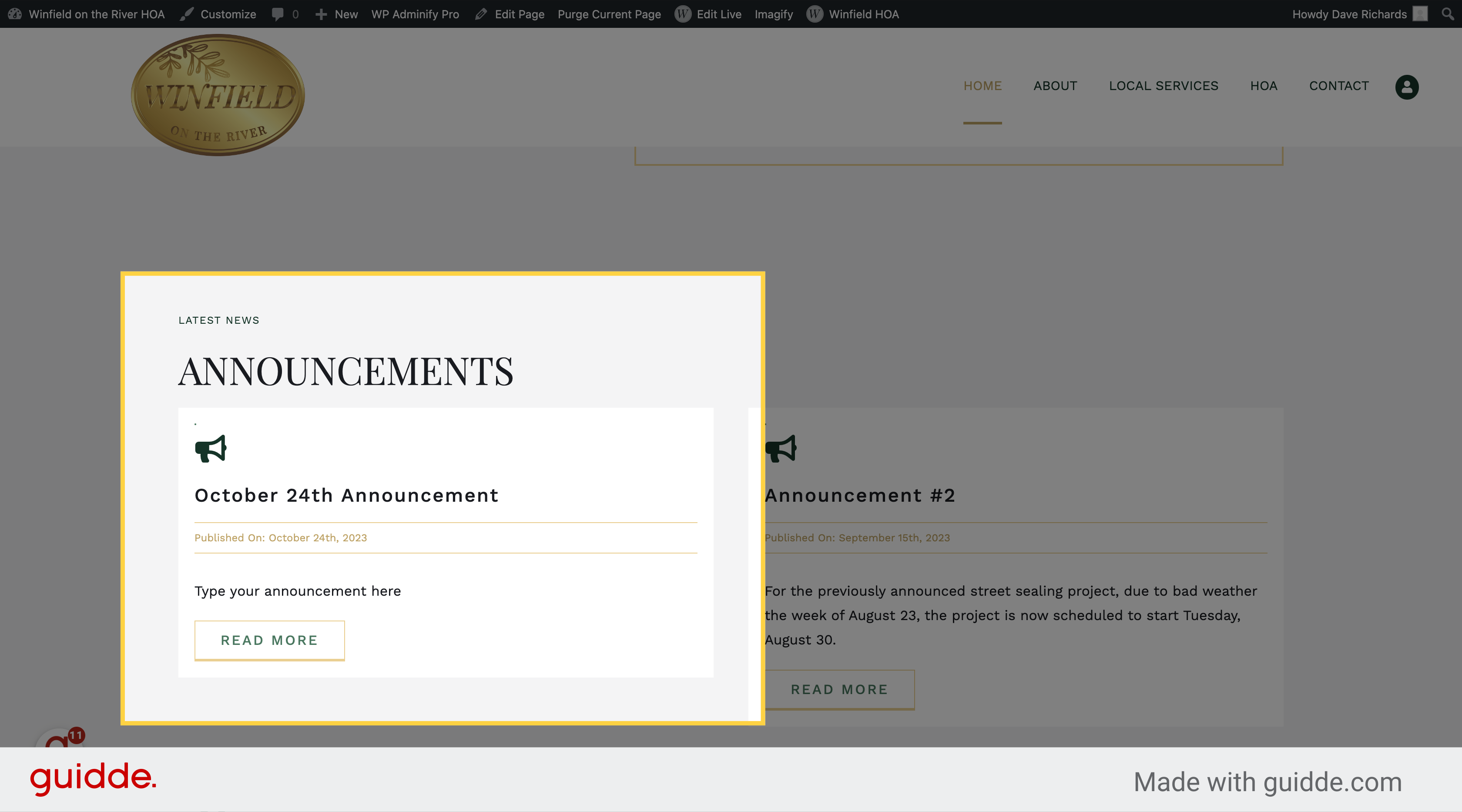 Scroll to see the announcements