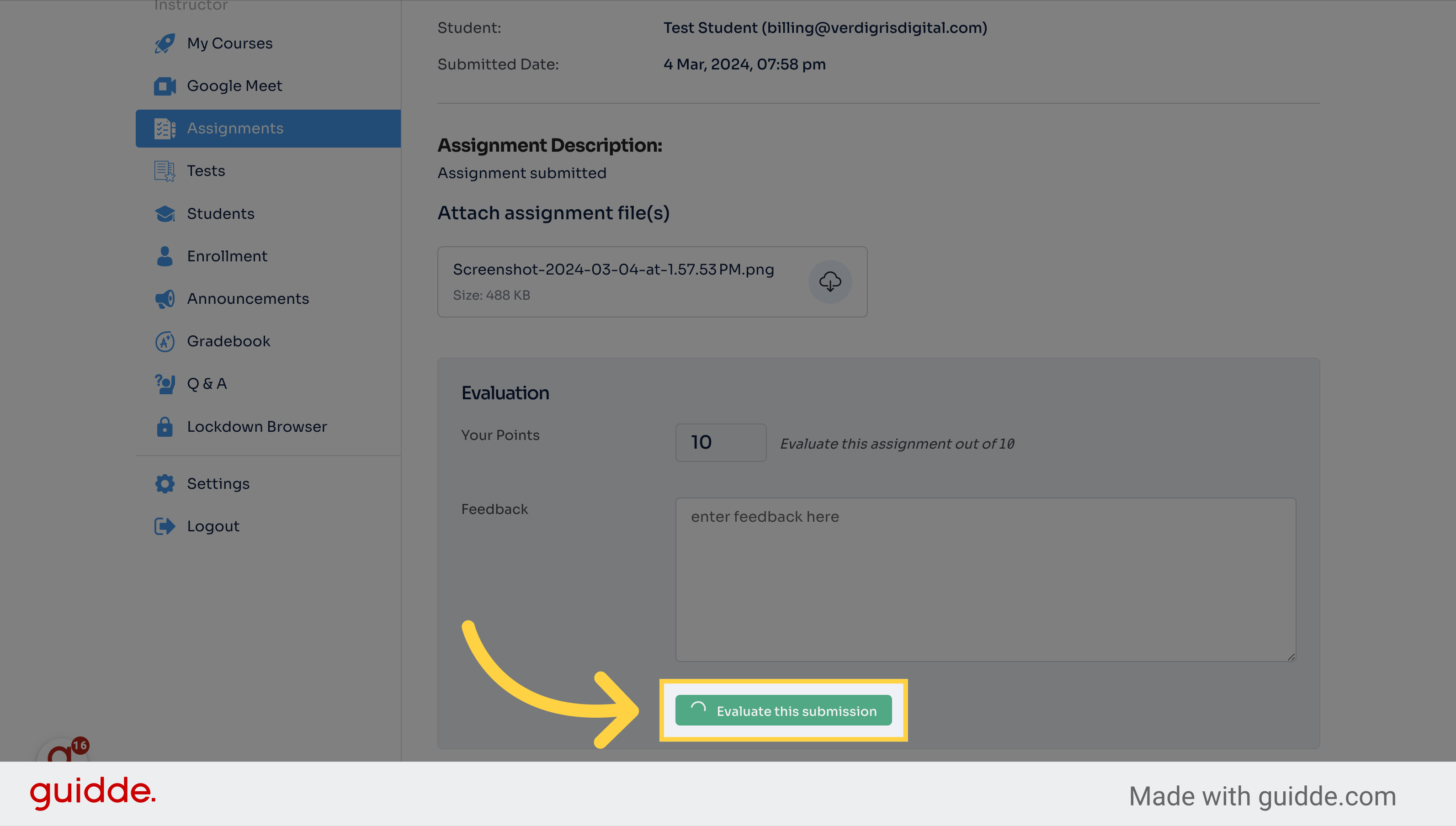 Click 'Evaluate this submission'