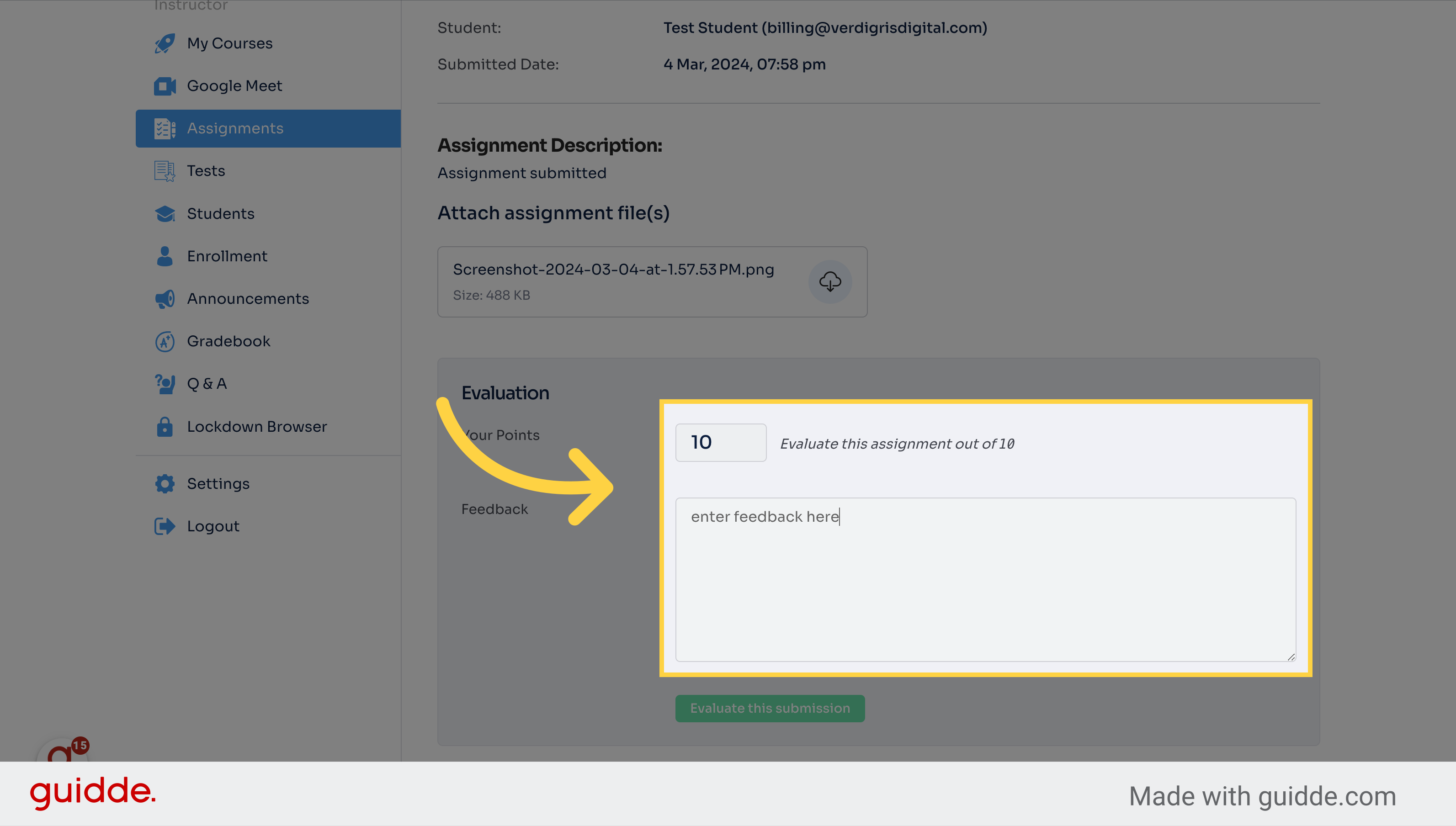 Click the points to grade, and enter feedback below