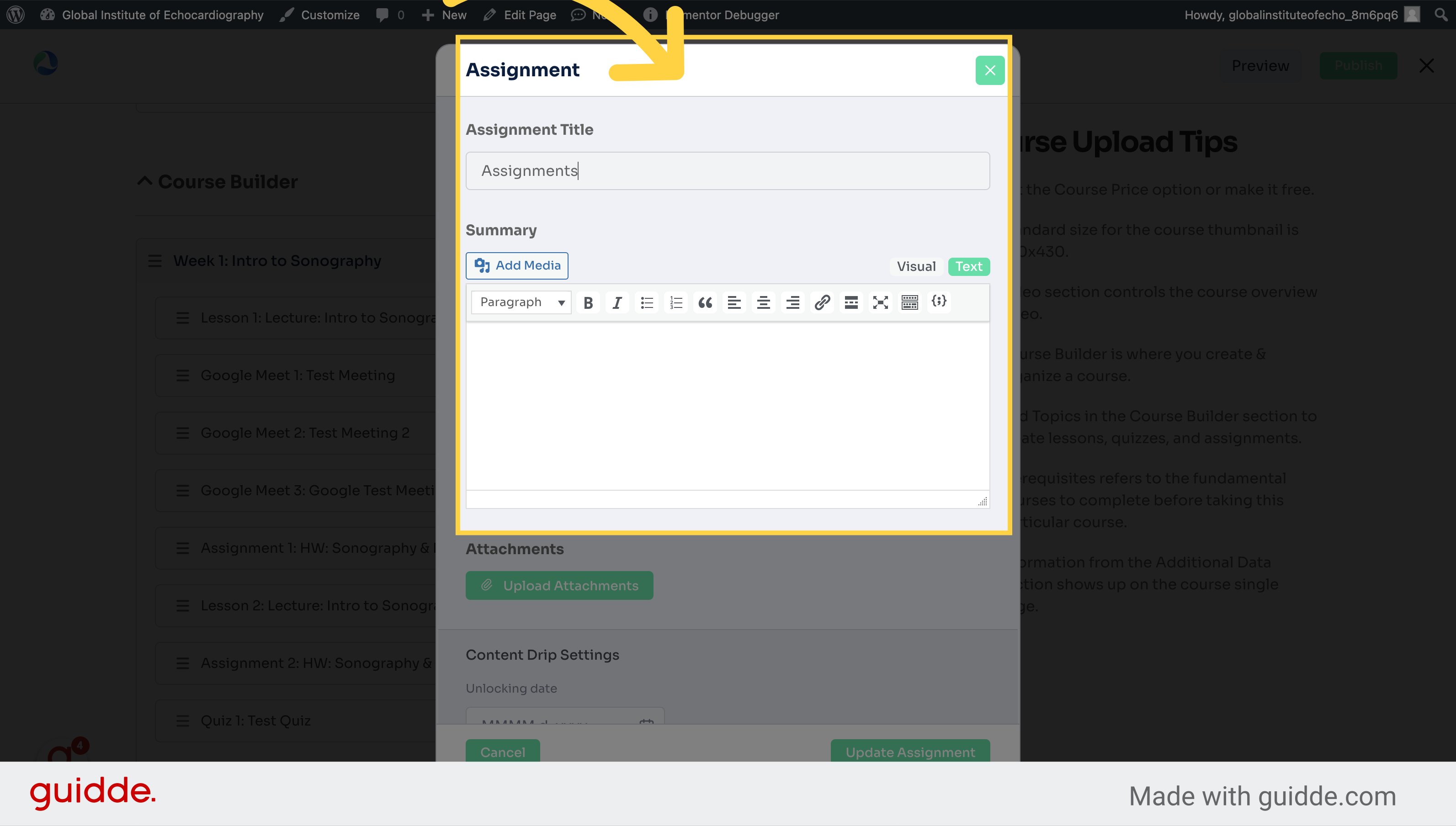 Enter the title and summary - note that the title should be uniqe for the assignment to help students differentiate from others