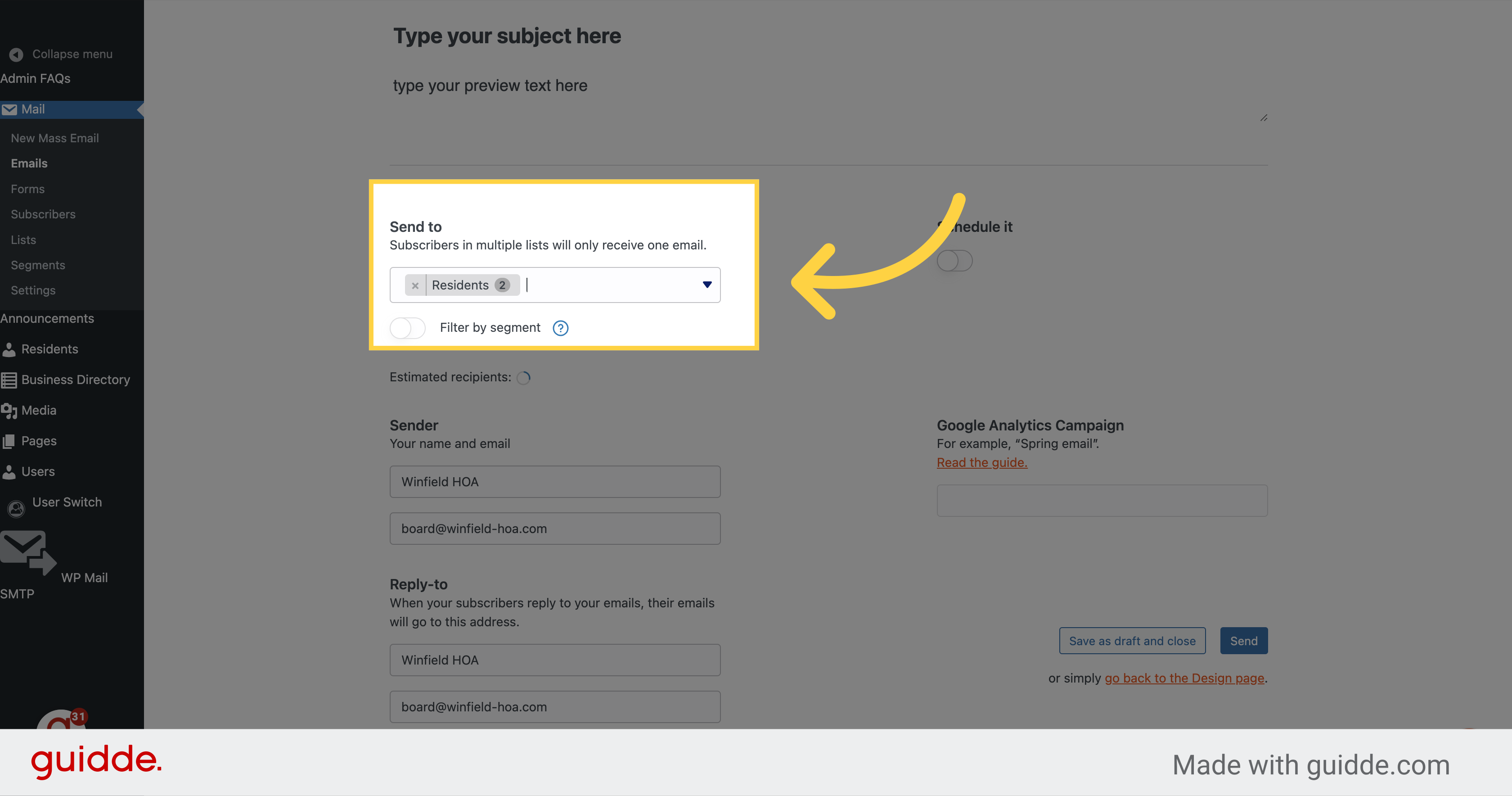 Choose 'Residents' from the dropdown menu