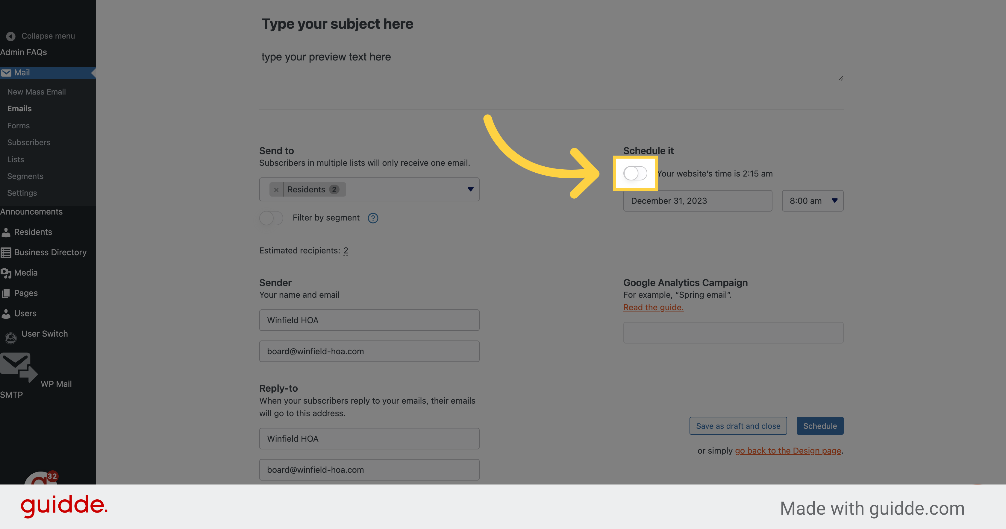Click here if you want to schedule your email