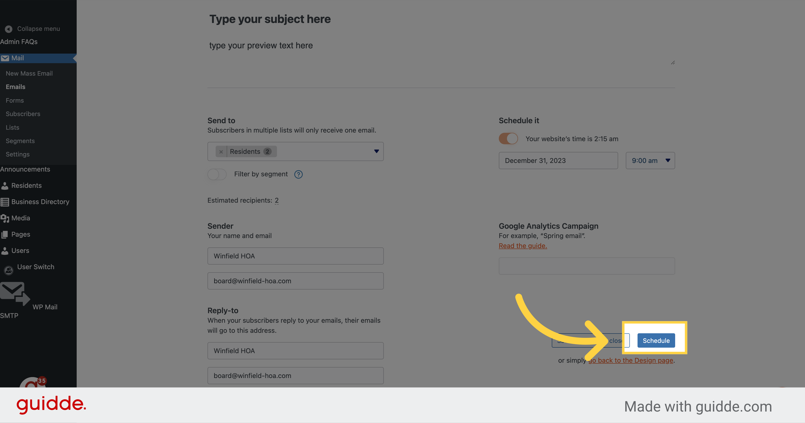 Click 'Schedule' or 'Send' to send the email