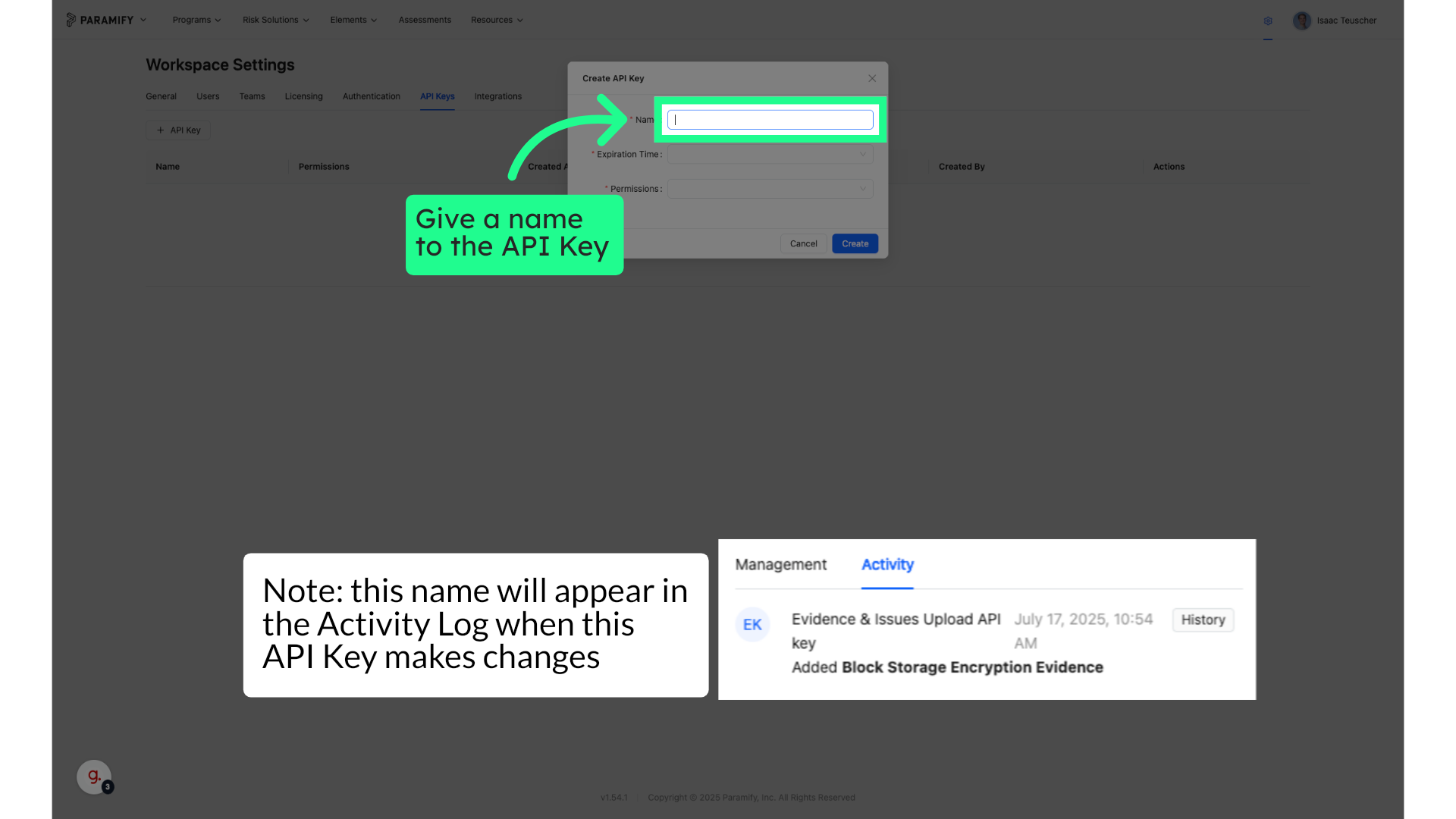 Give a name to the API Key