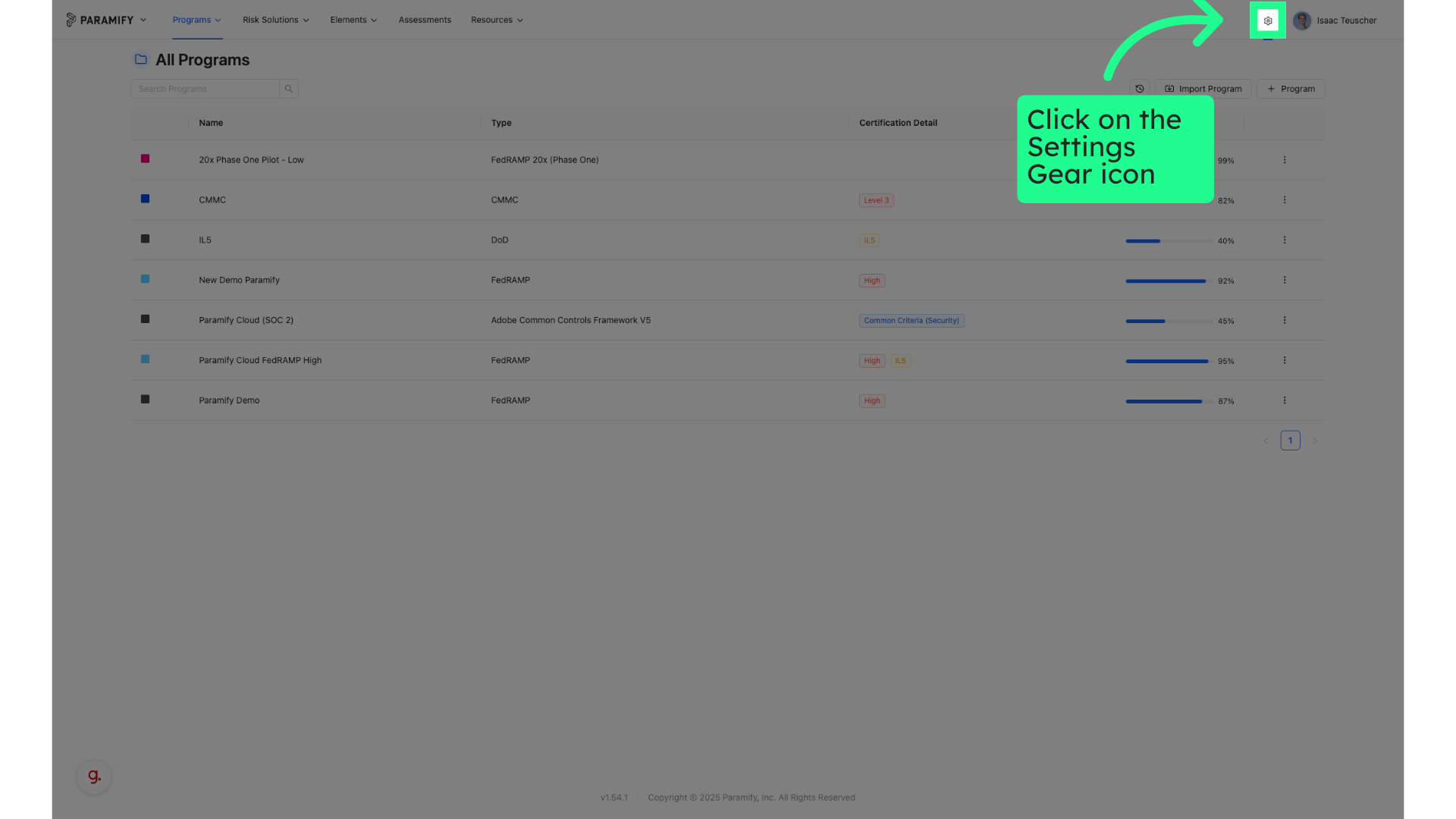 Click on the Settings Gear icon