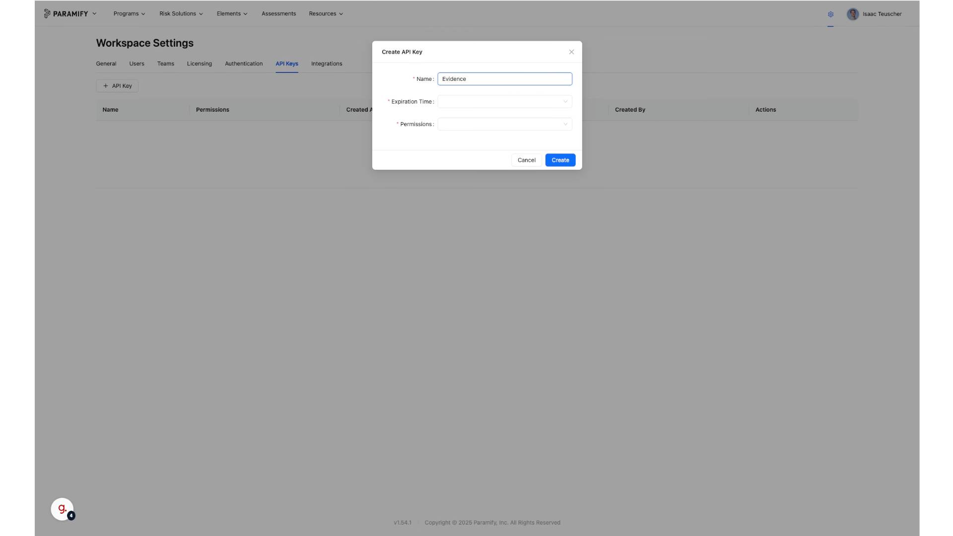 For example 'Evidence Upload API Key'