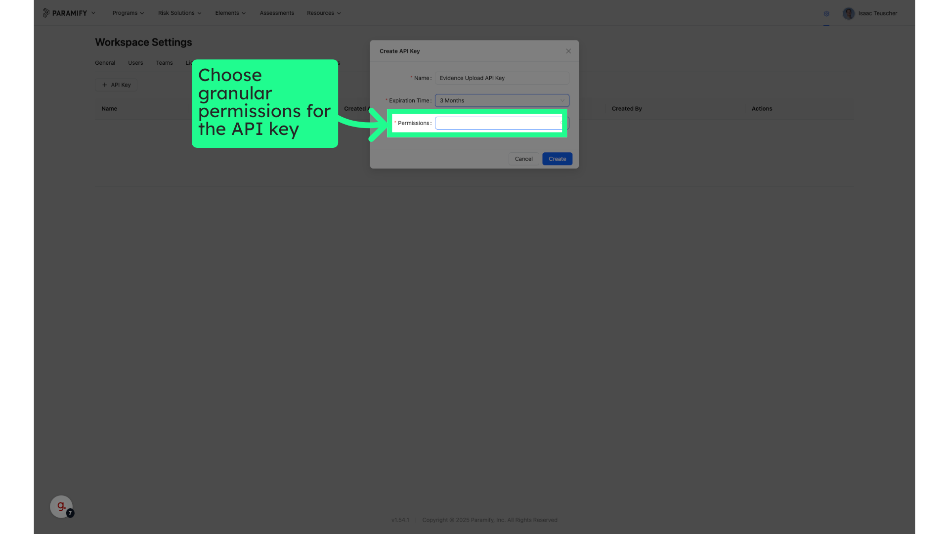 Choose granular permissions for the API key