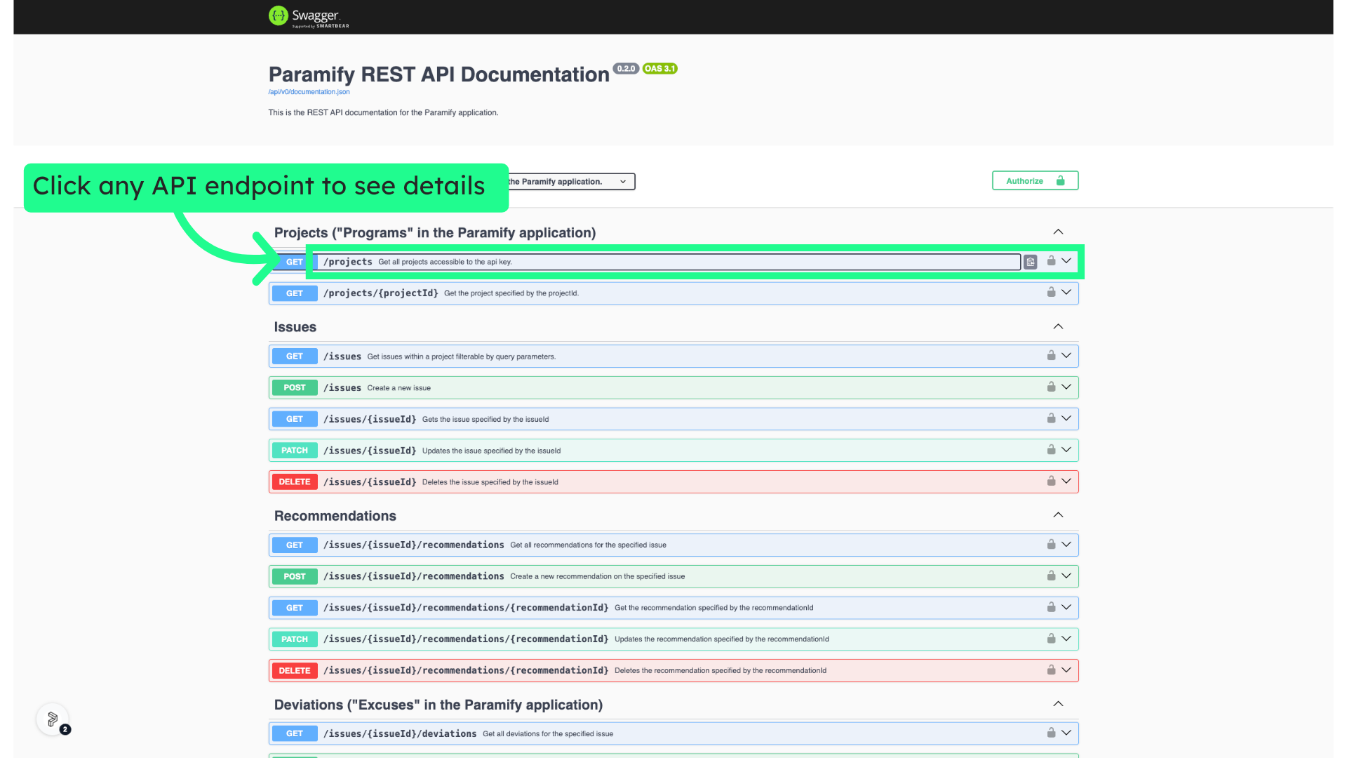 Click any API endpoint to see details