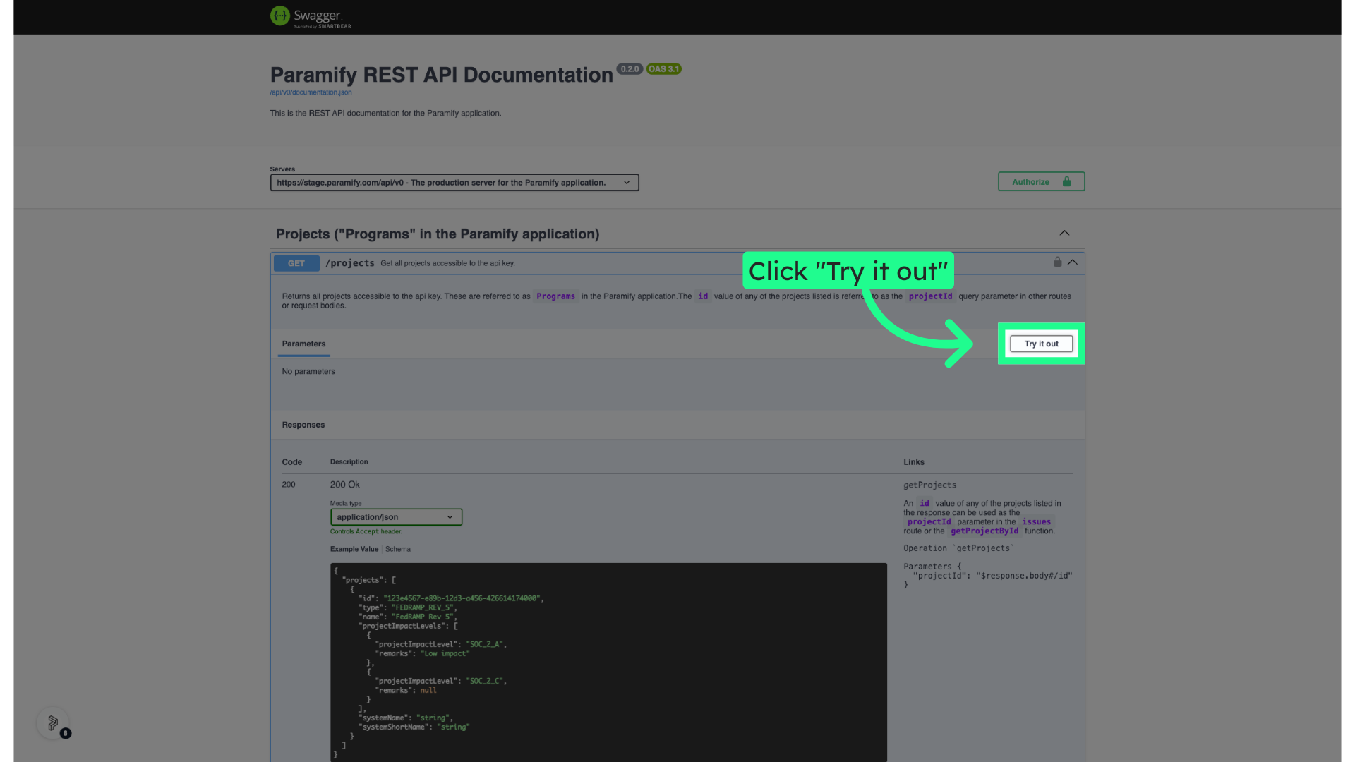 Click 'Try it out'