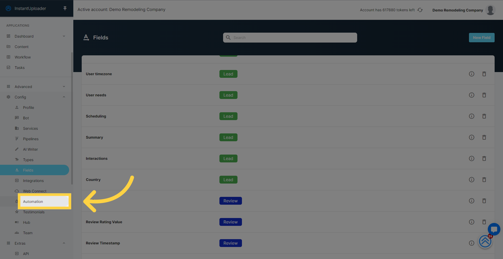 Navigating to Automations