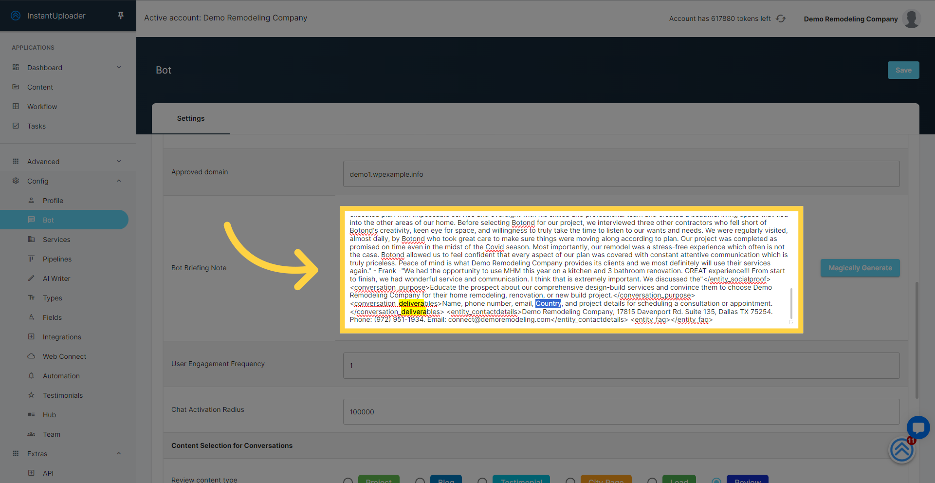 Click 'Bot Briefing Note'