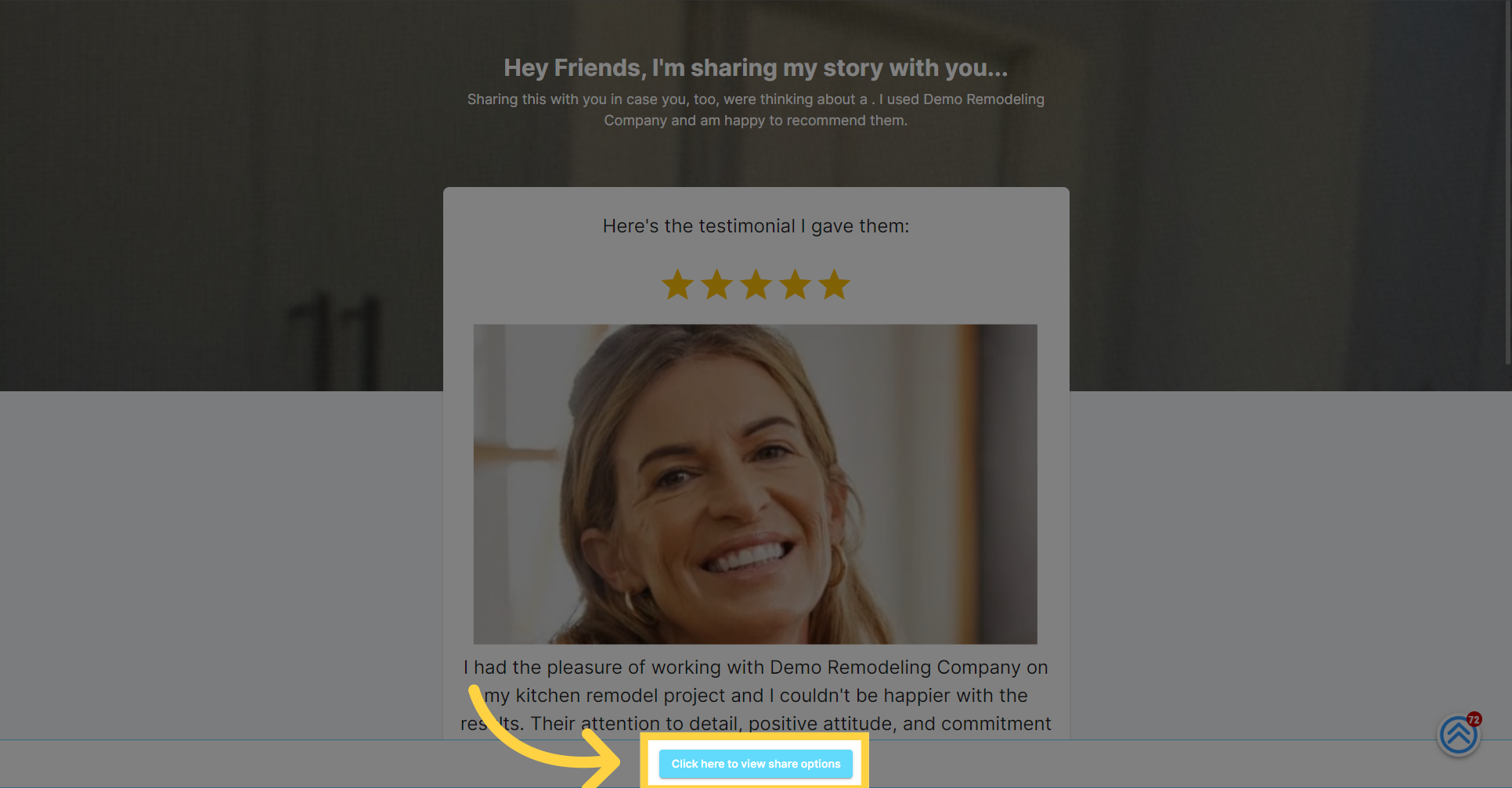 Viewing the Custom Testimonial Landing Page