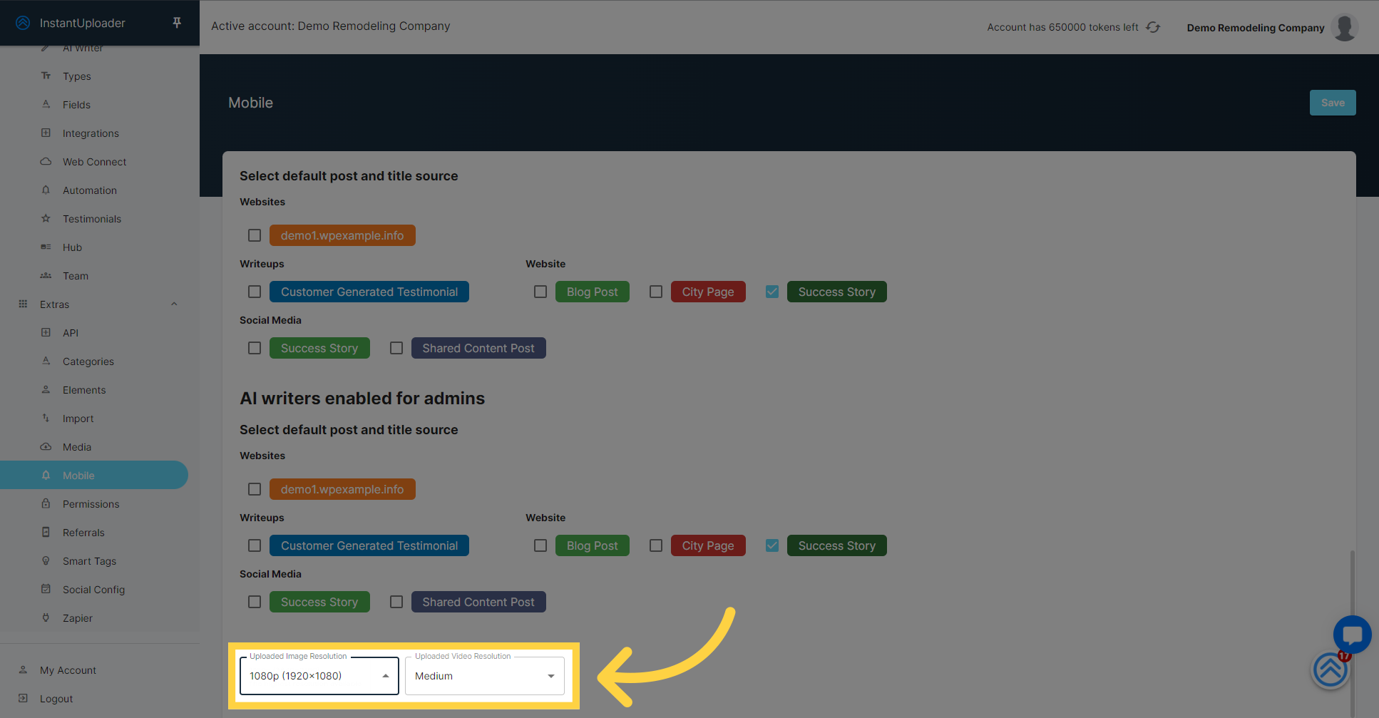 Setting Image and Video Resolution