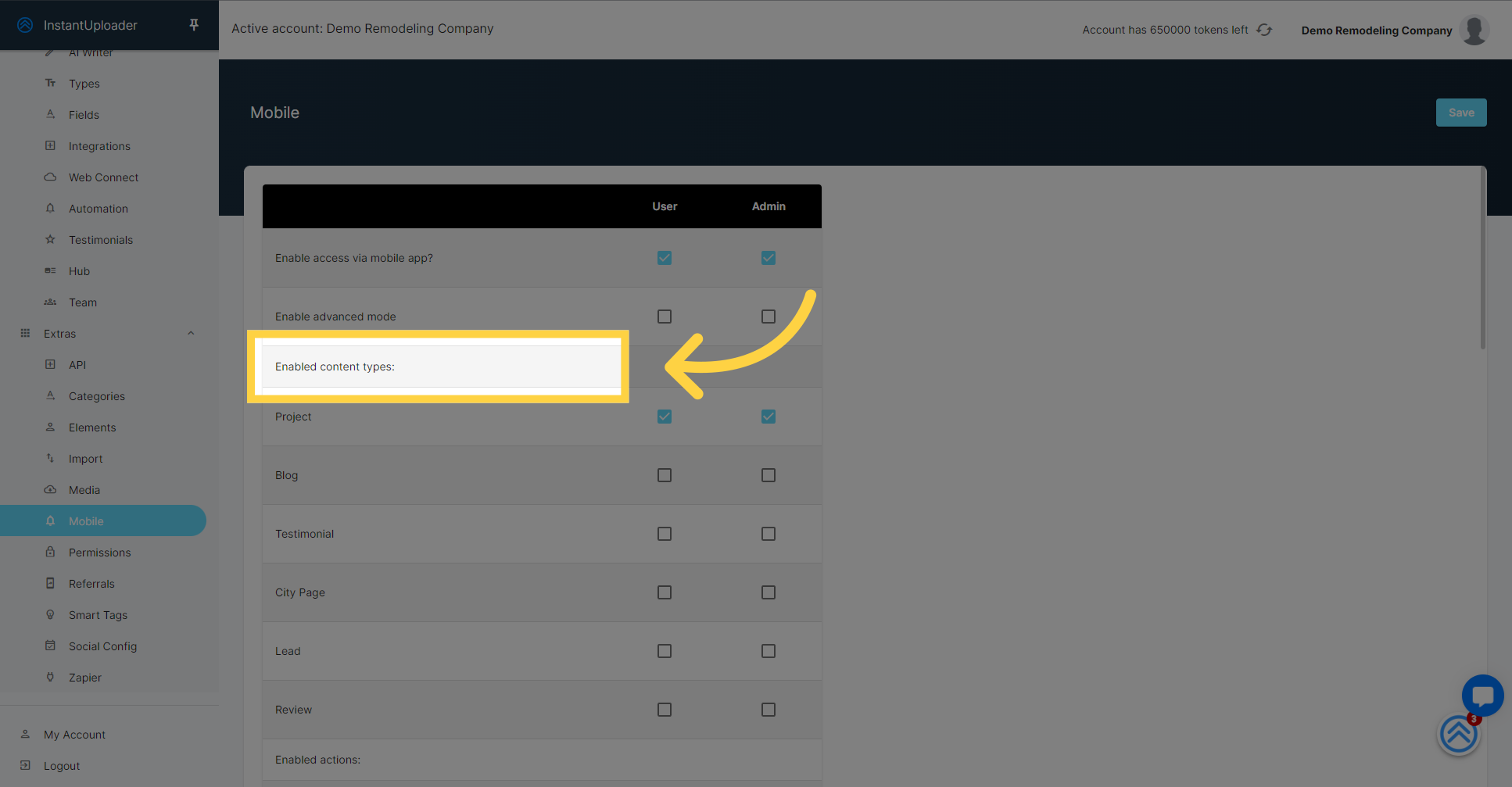 Enabling Content Types