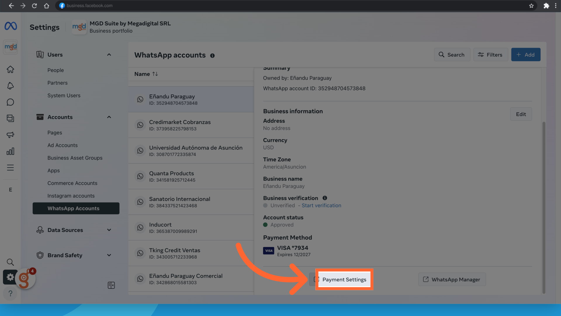 Clic 'Payment Settings'