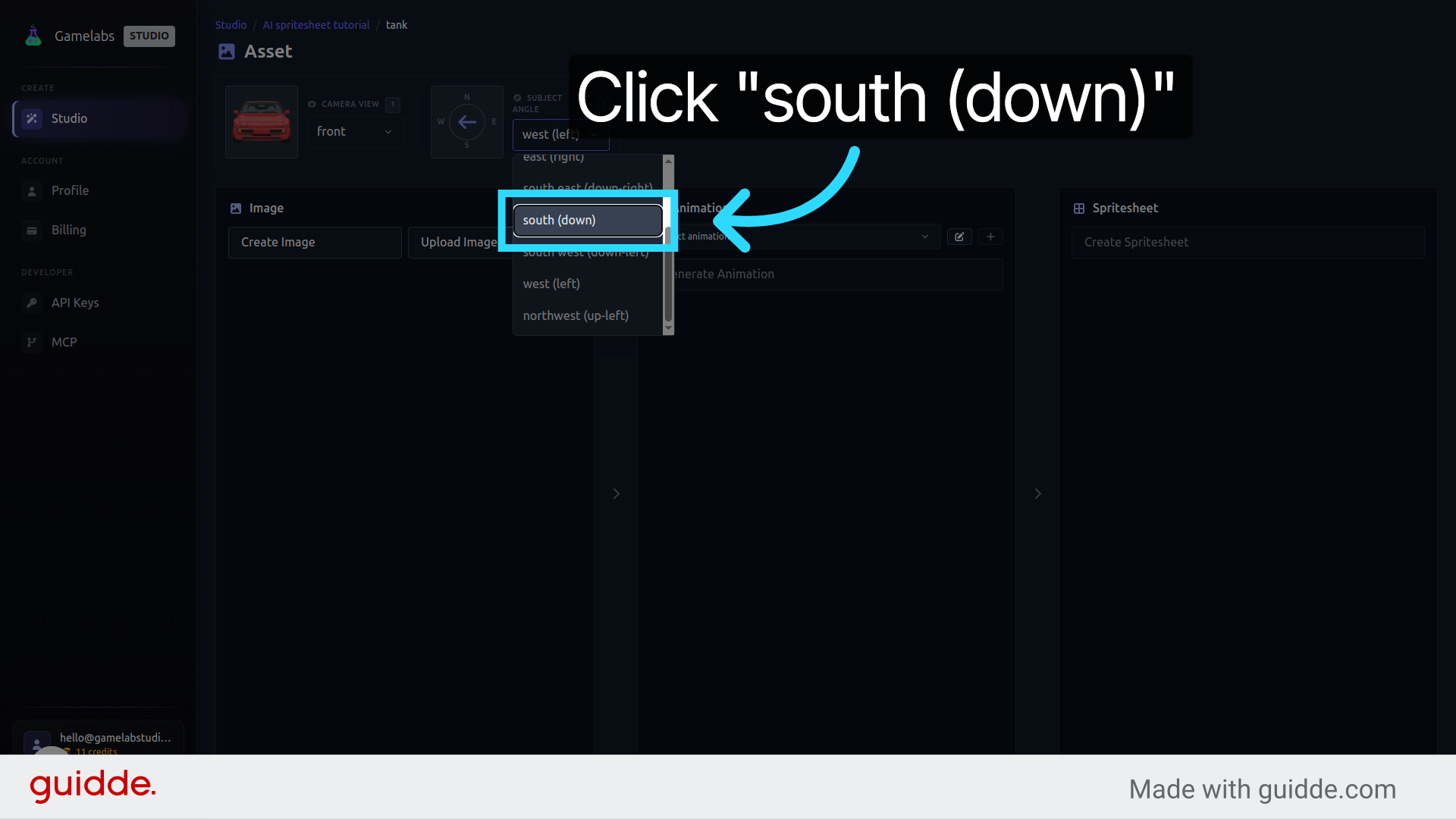 Select South Direction