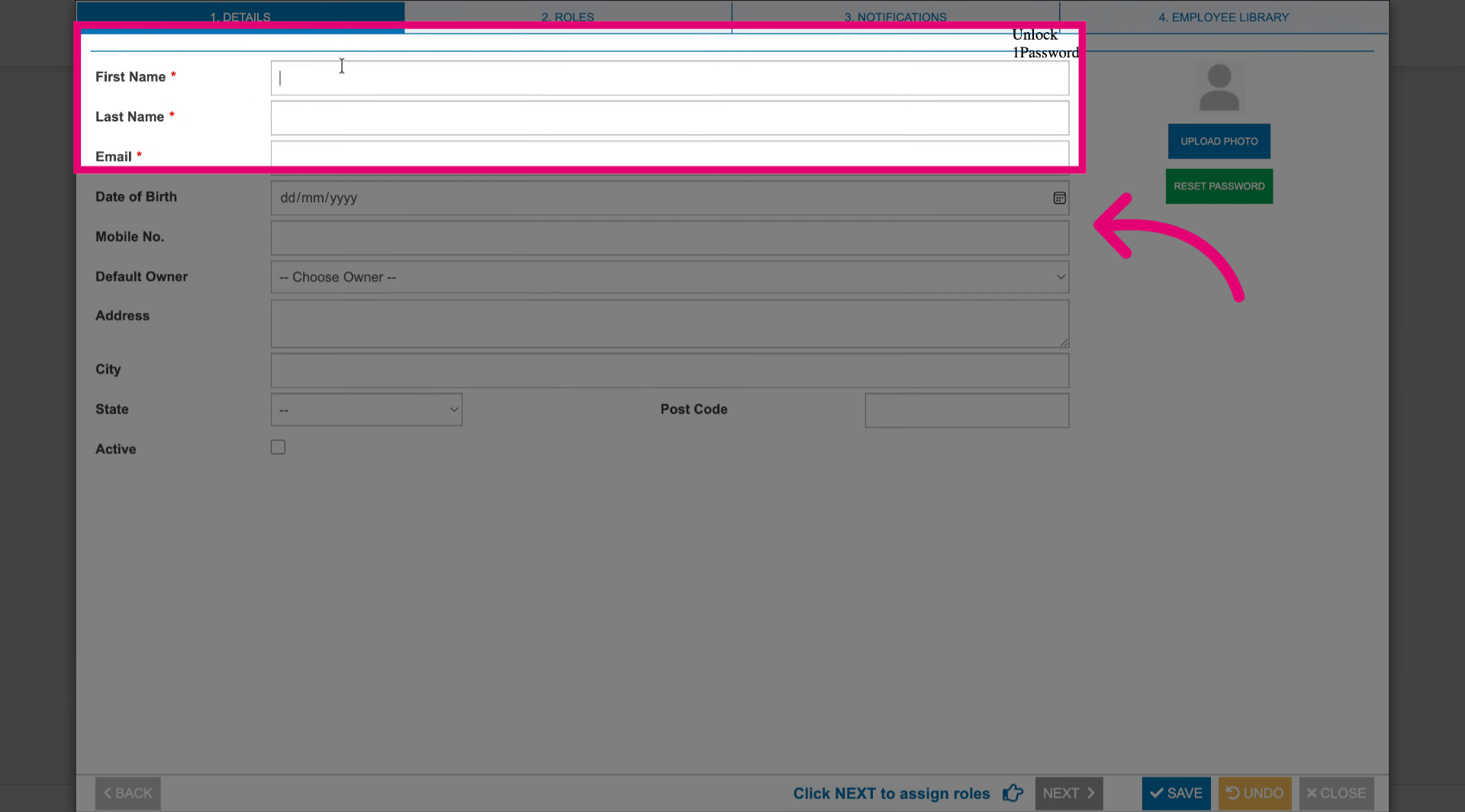 Fill out user details