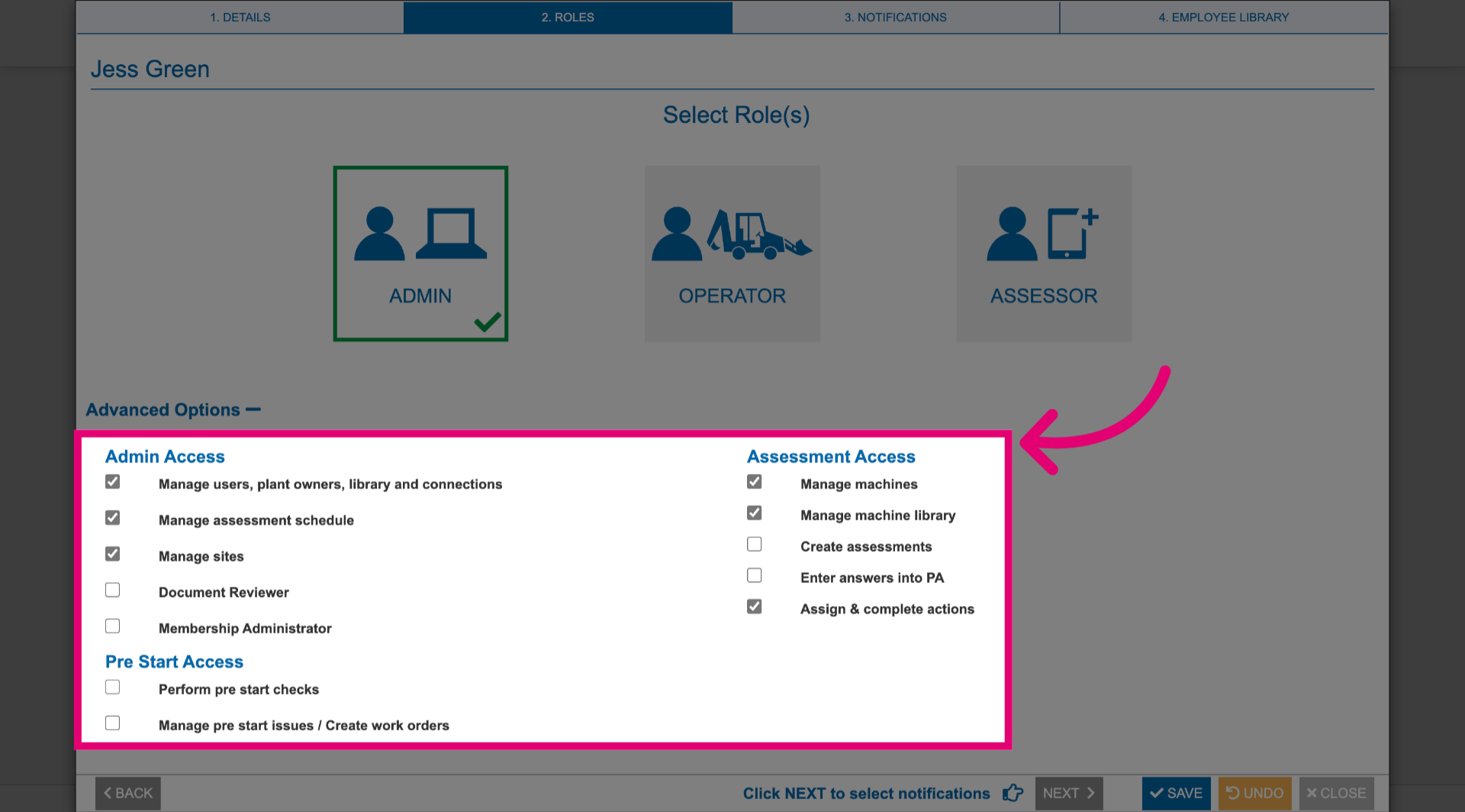 Customise permissions
