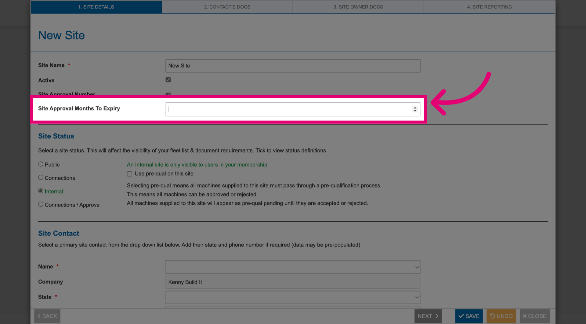 Set site approval expiry