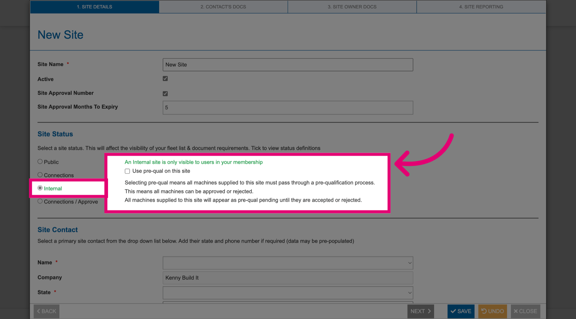 Select site status