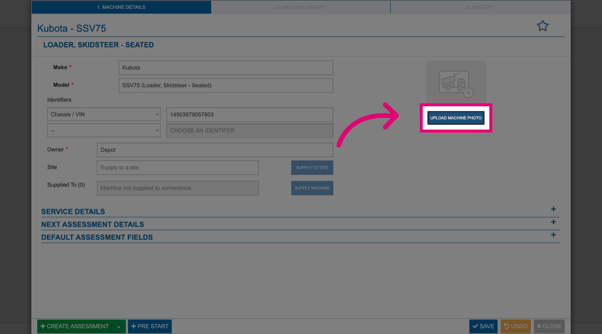 Click 'Upload Machine Photo'