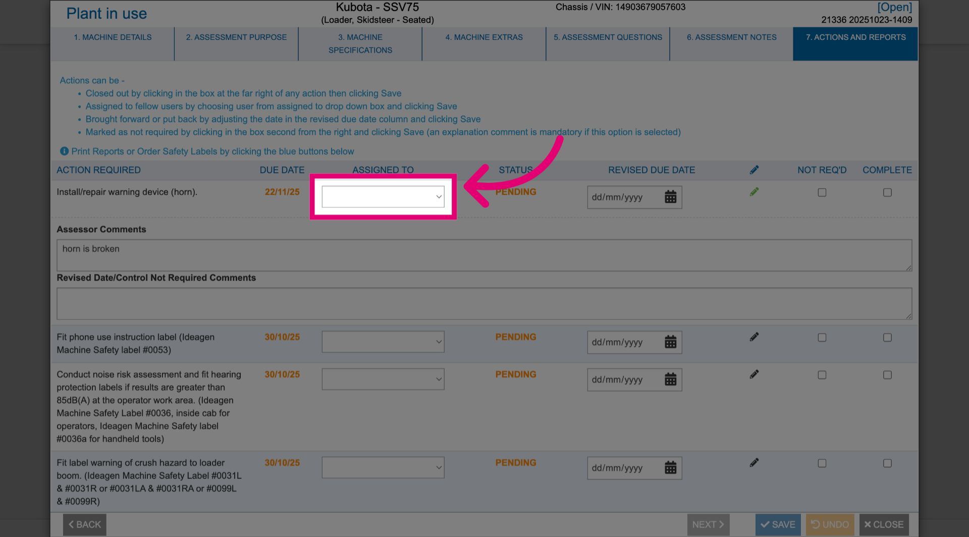 Assign actions