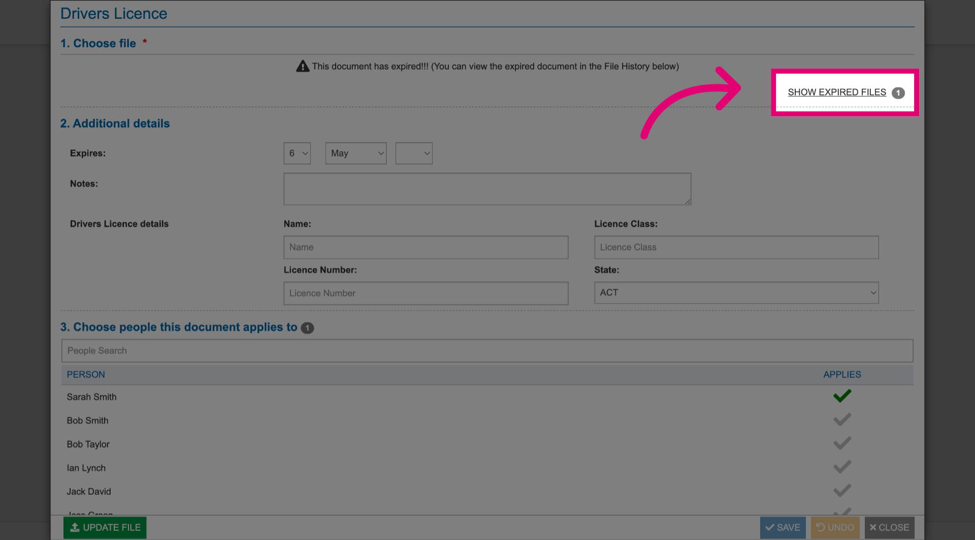 Click 'Show Expired Files'