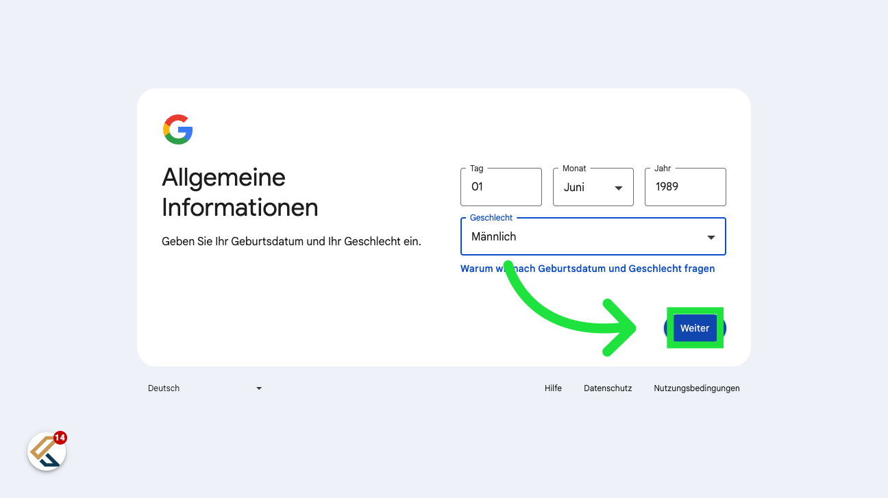 Klicken Sie auf 'Weiter'