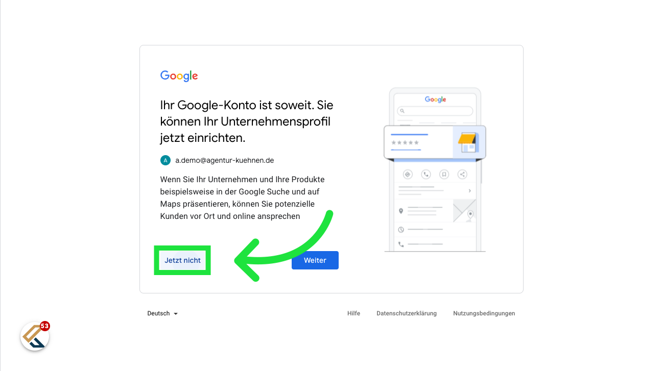 Klicken Sie 'Jetzt nicht'