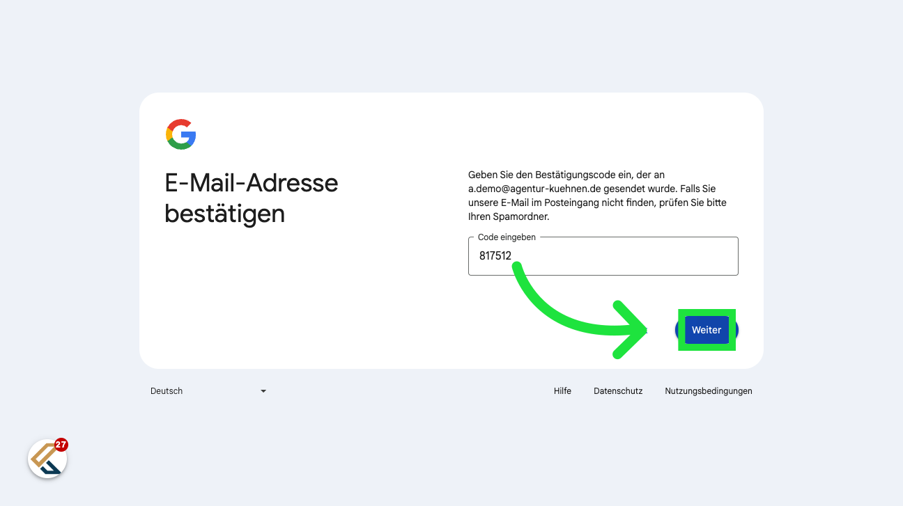 Klicken Sie auf 'Weiter'