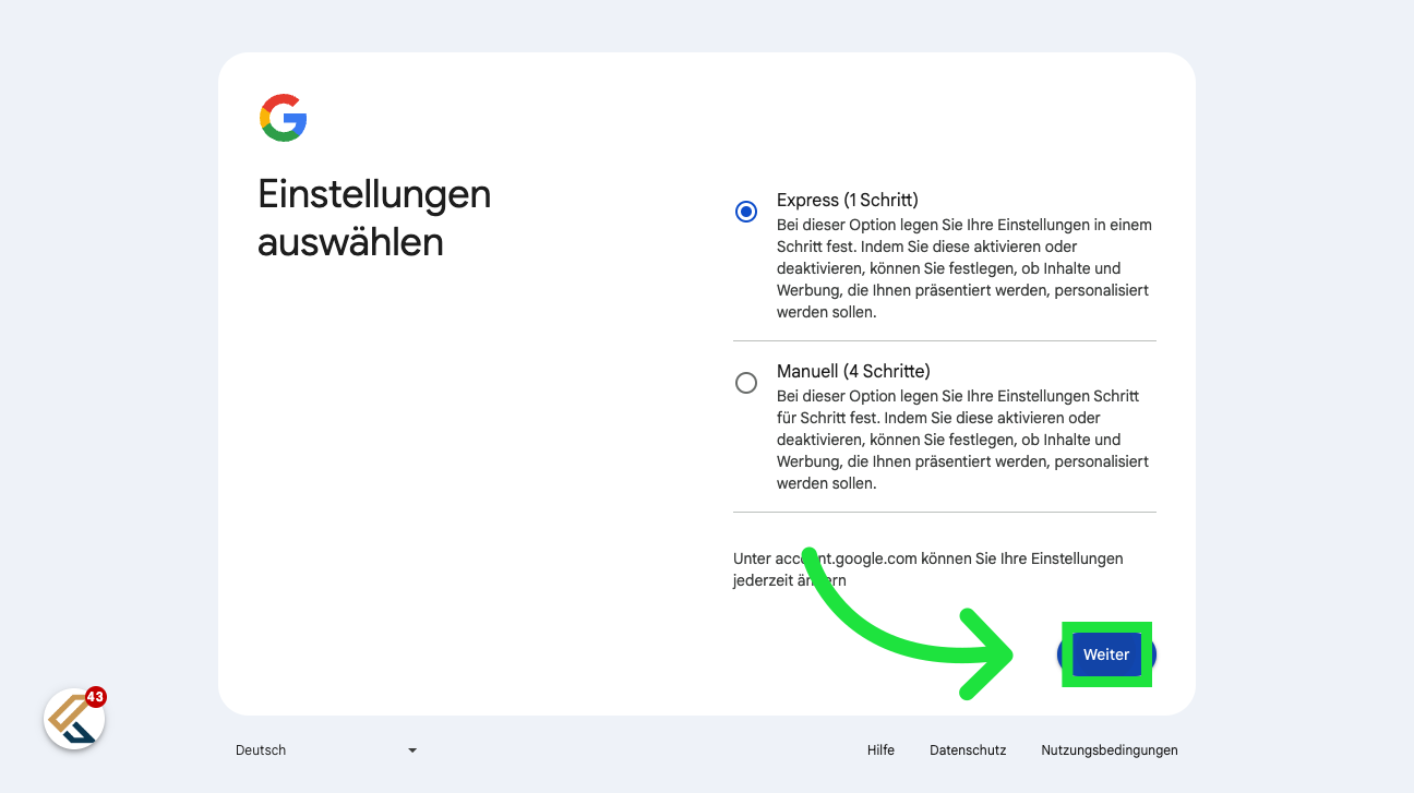 Klicken Sie auf 'Weiter'