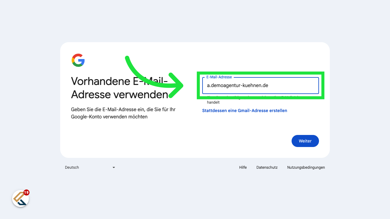 Dienstliche E-Mail-Adresse eintragen.
