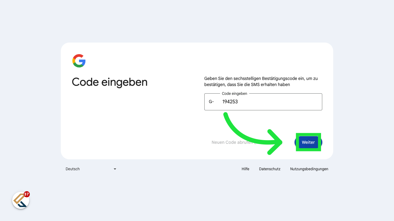 Klicken Sie auf 'Weiter'