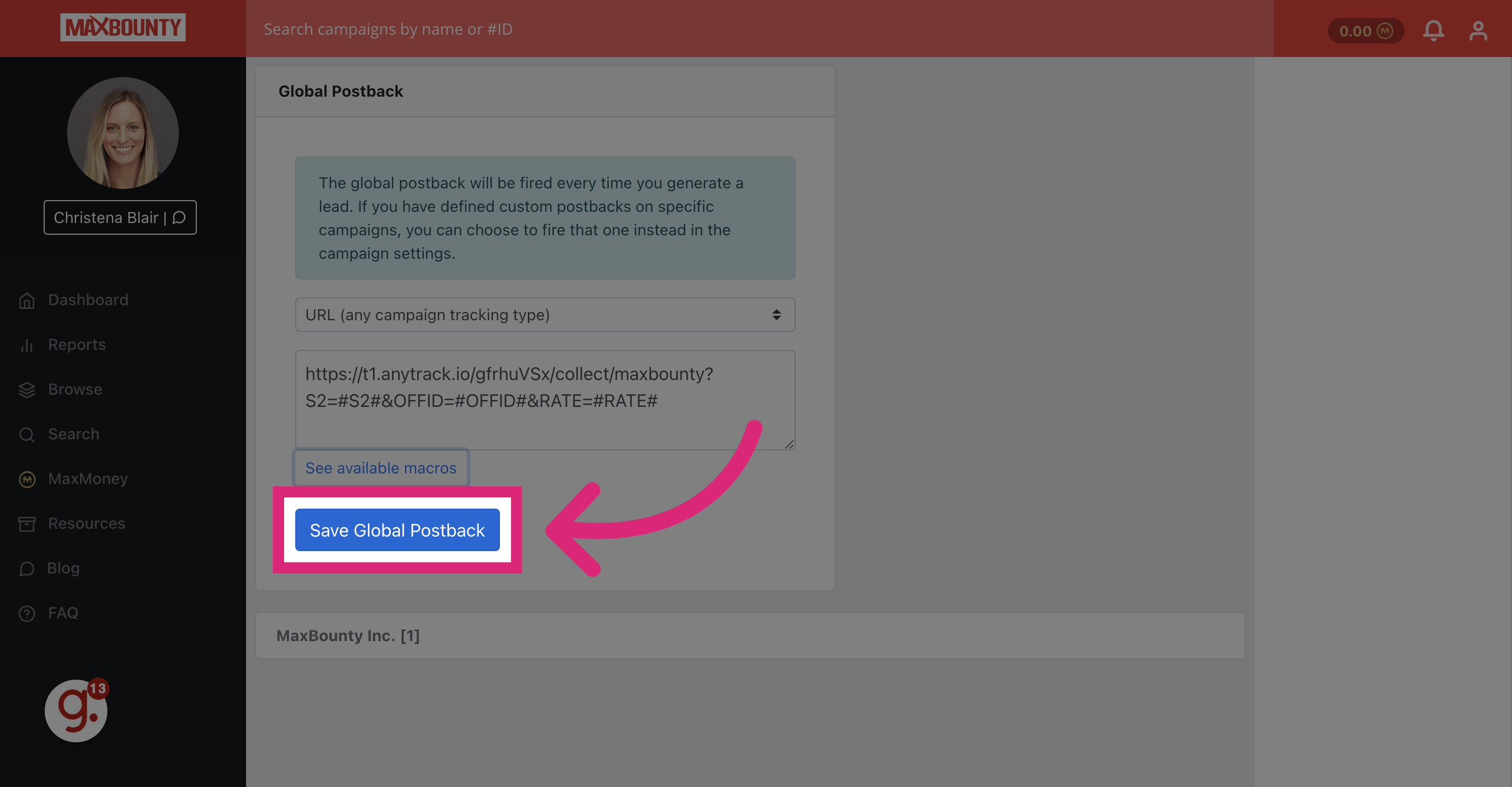 Finally Save your Global Postback settings