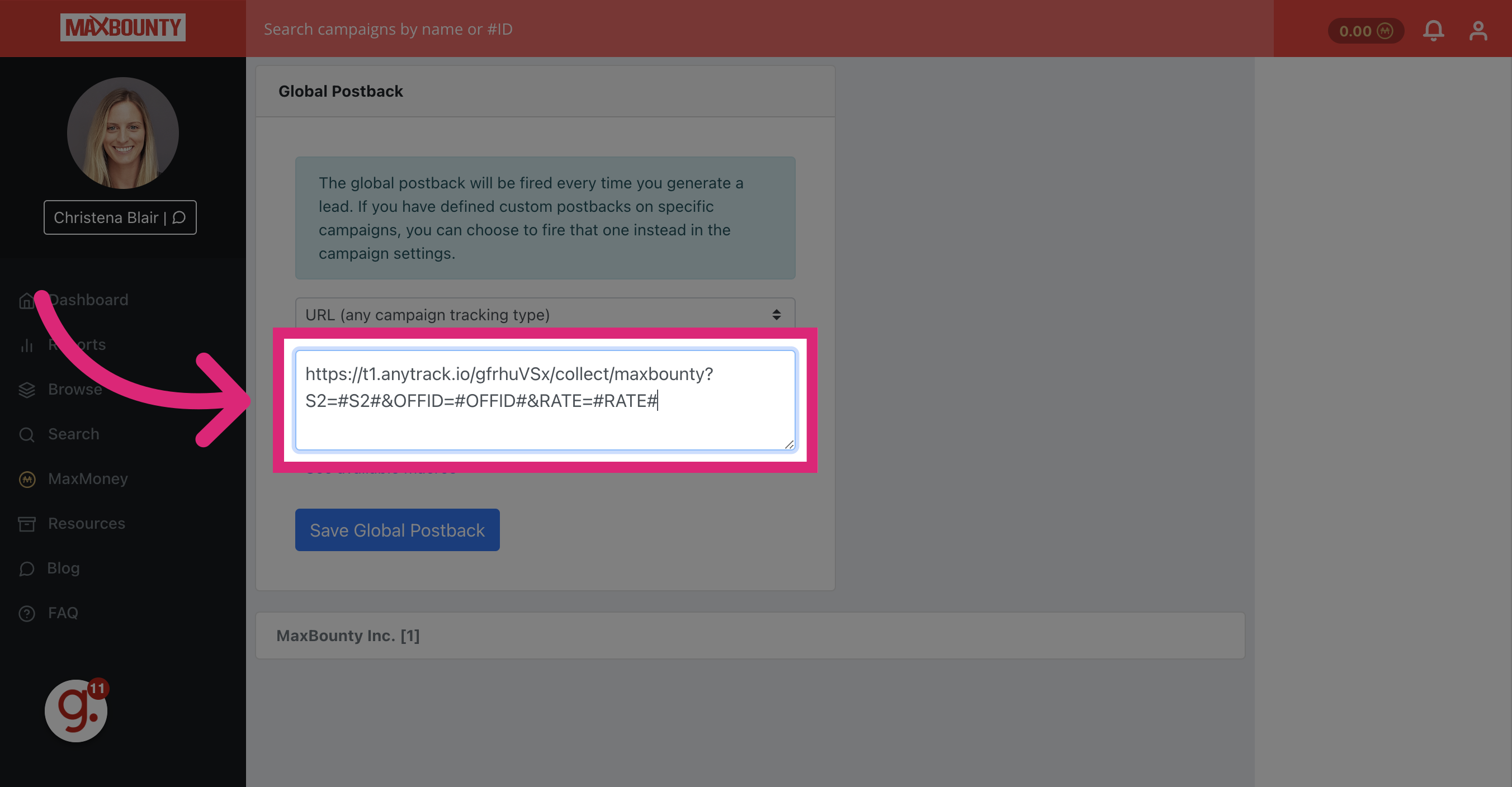 Now Paste the AnyTrack Postback URL 