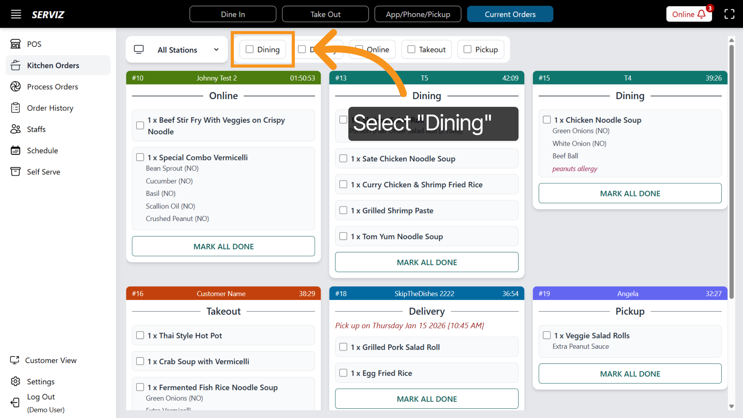 Select Dining Option