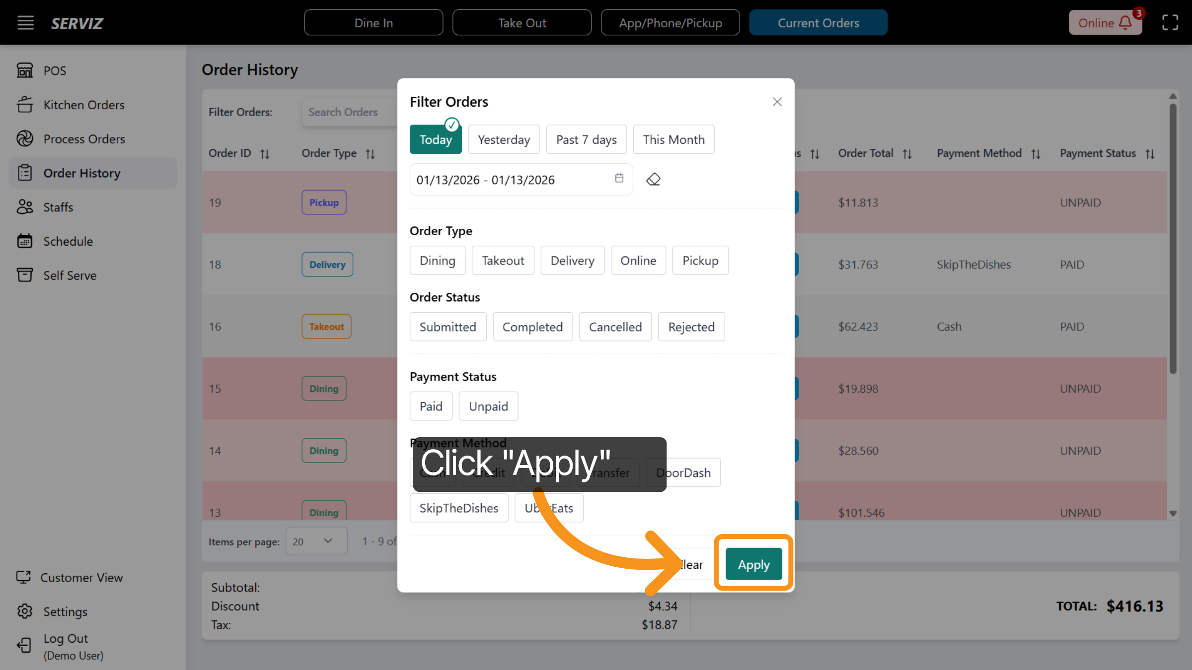 Apply and Clear Filters