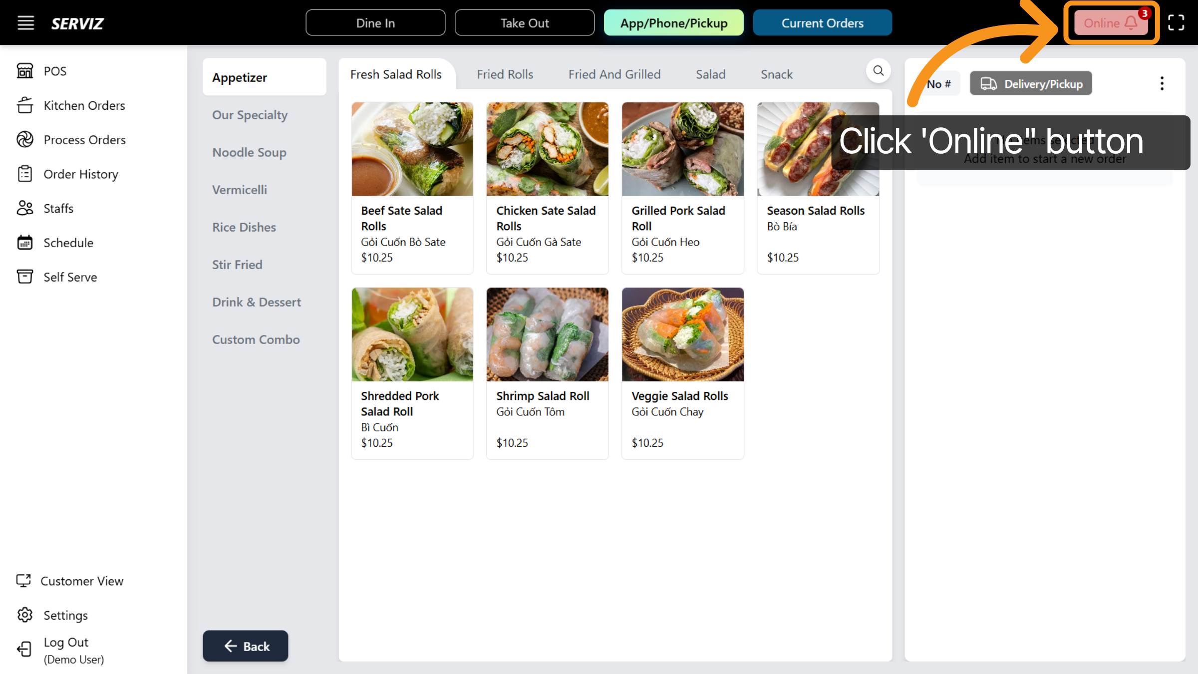 'Online Orders Notification' Button