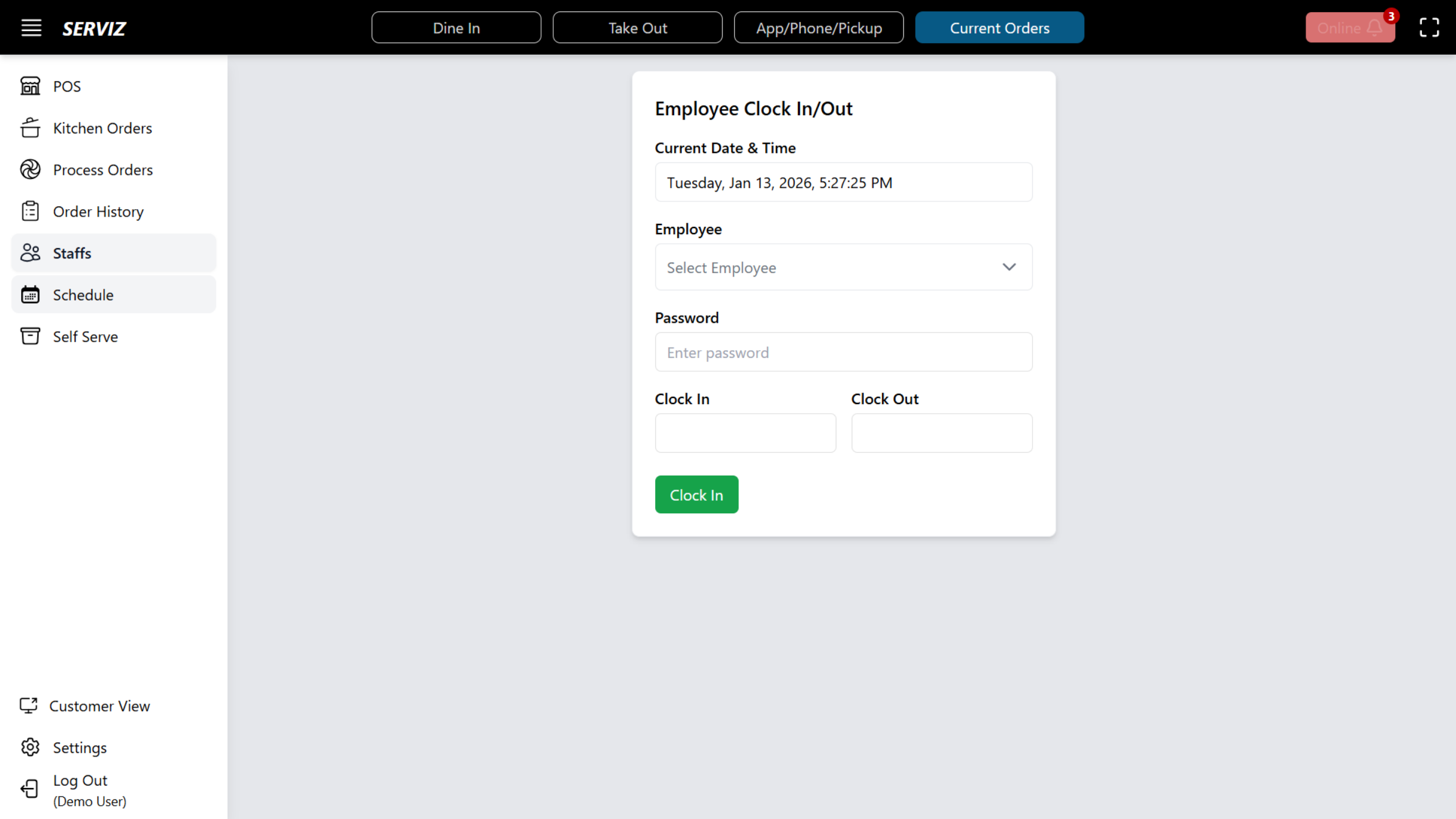 Employee Clock in/ Clock out Terminal