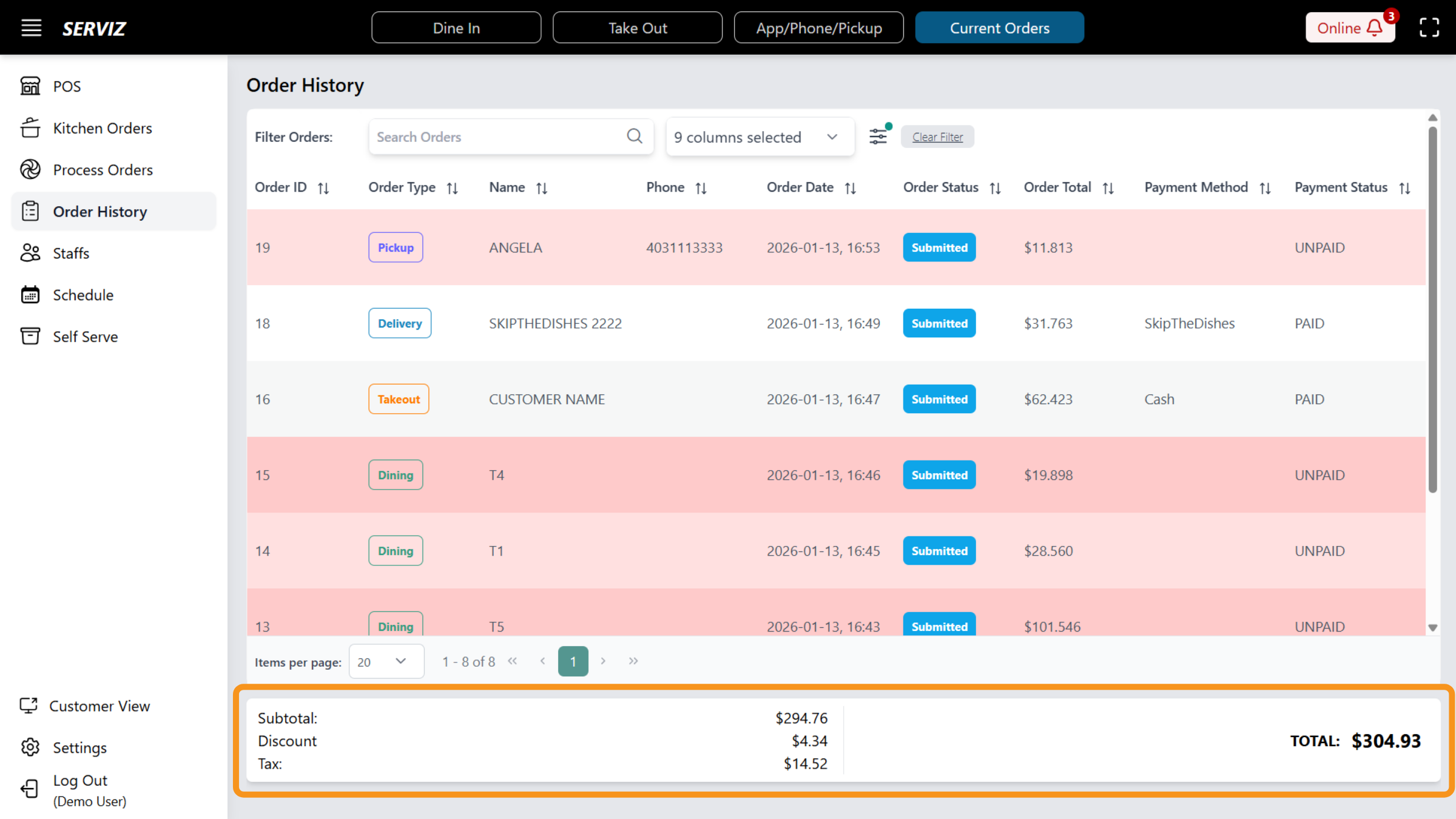 Order History Continue